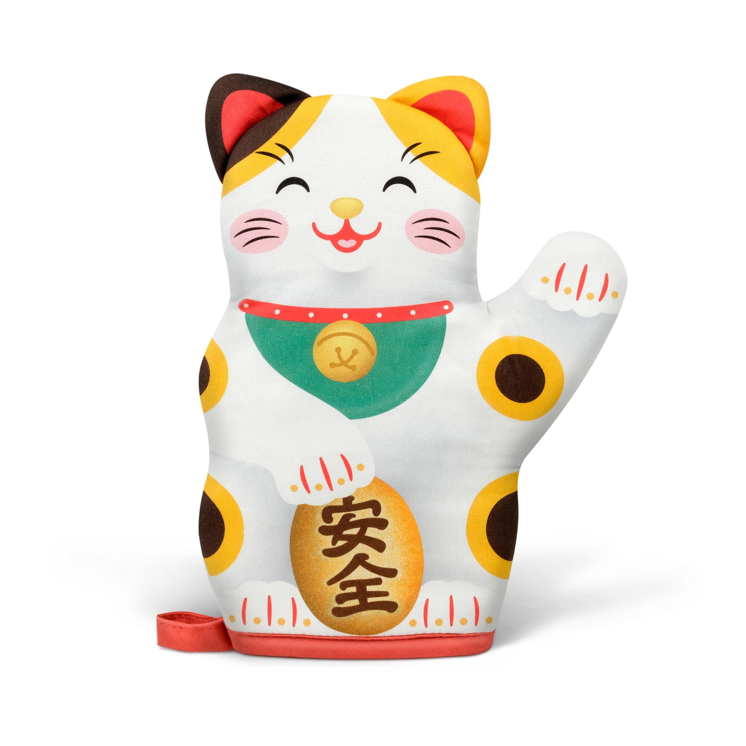 White Lucky Cat Heat-Resistant Oven Mitt