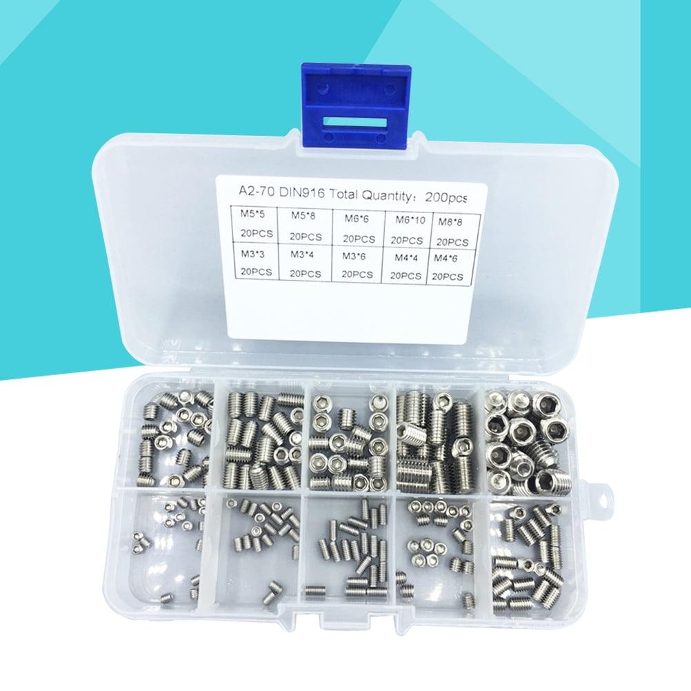 200pcs Stainless Steel Hex Allen Head Socket Set Screw Assortment Kit Socket Set Screw with Internal Hex Drive (Silver)