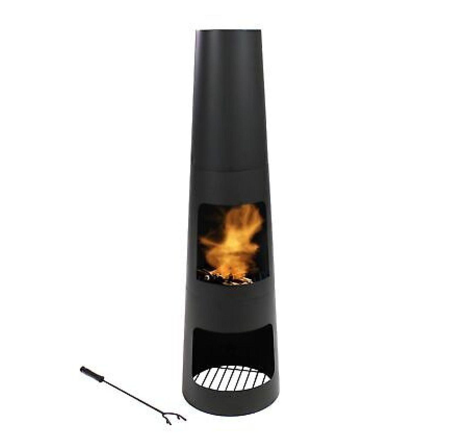 49-Inch Black Steel Wood-Burning Chiminea with Log Storage