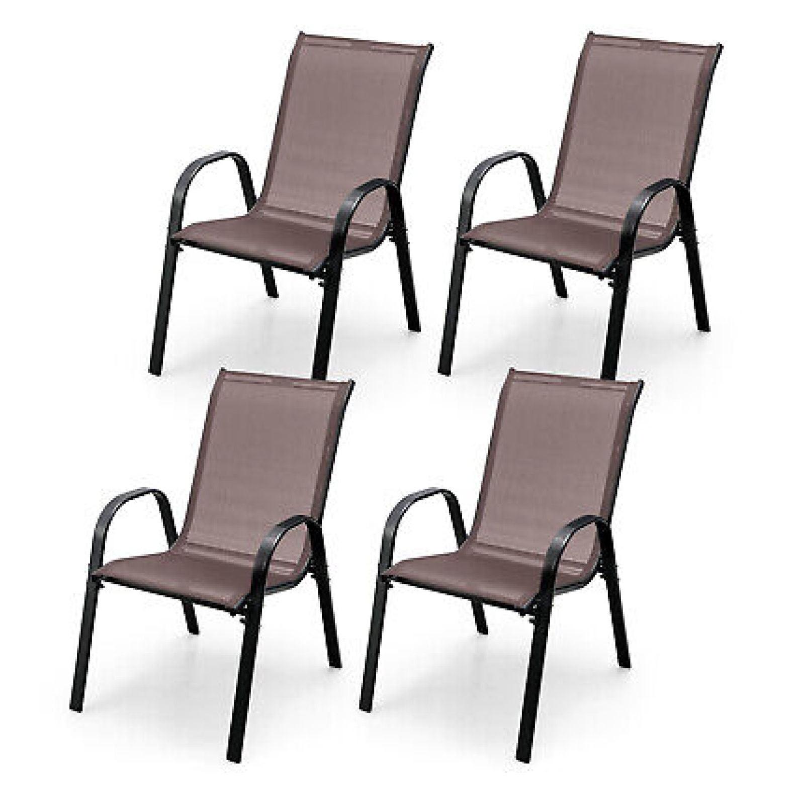 Brown Stackable Patio Dining Chairs with Curved Armrests