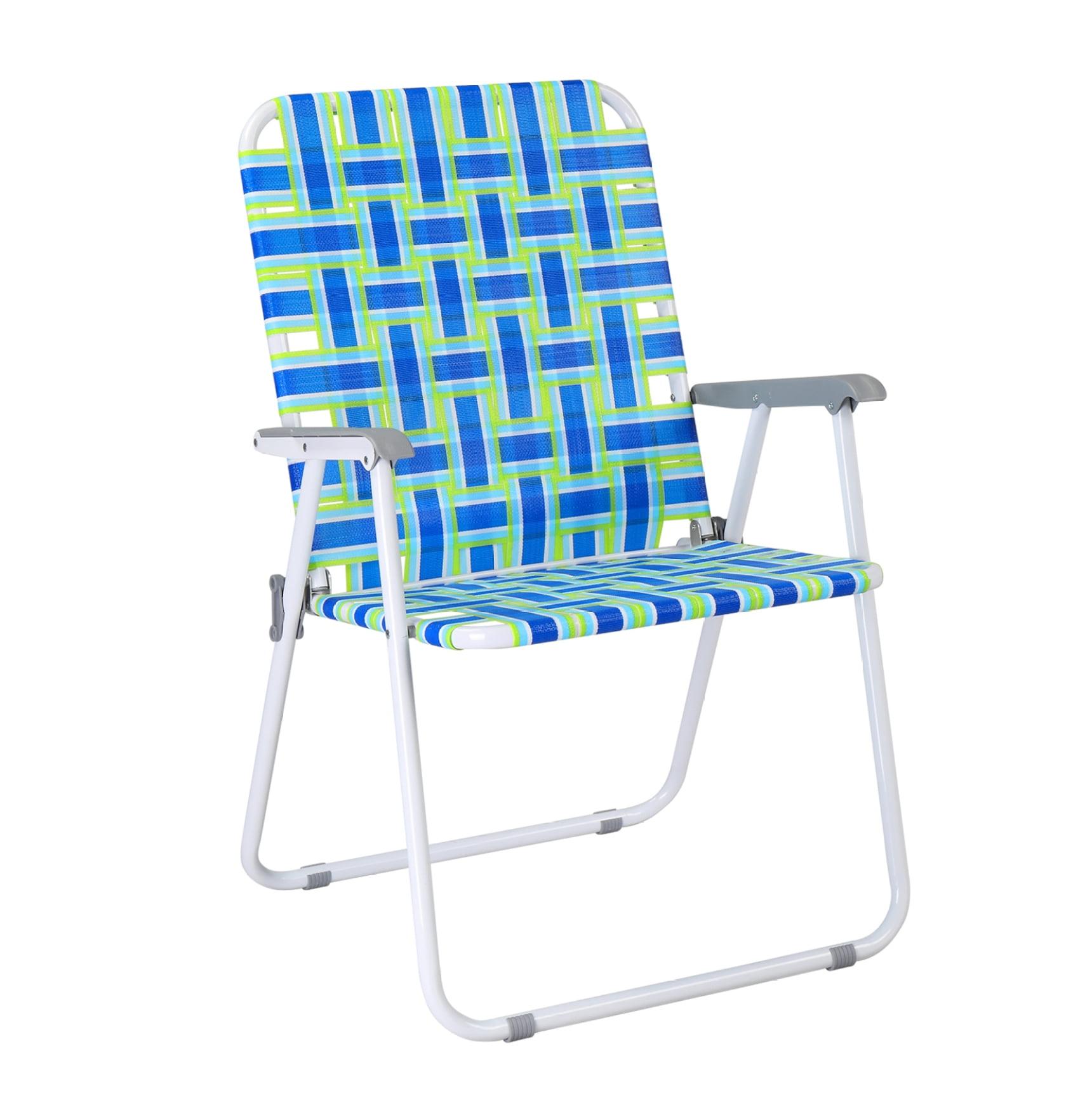 Blue and Green Webbed Folding Outdoor Camping Chair