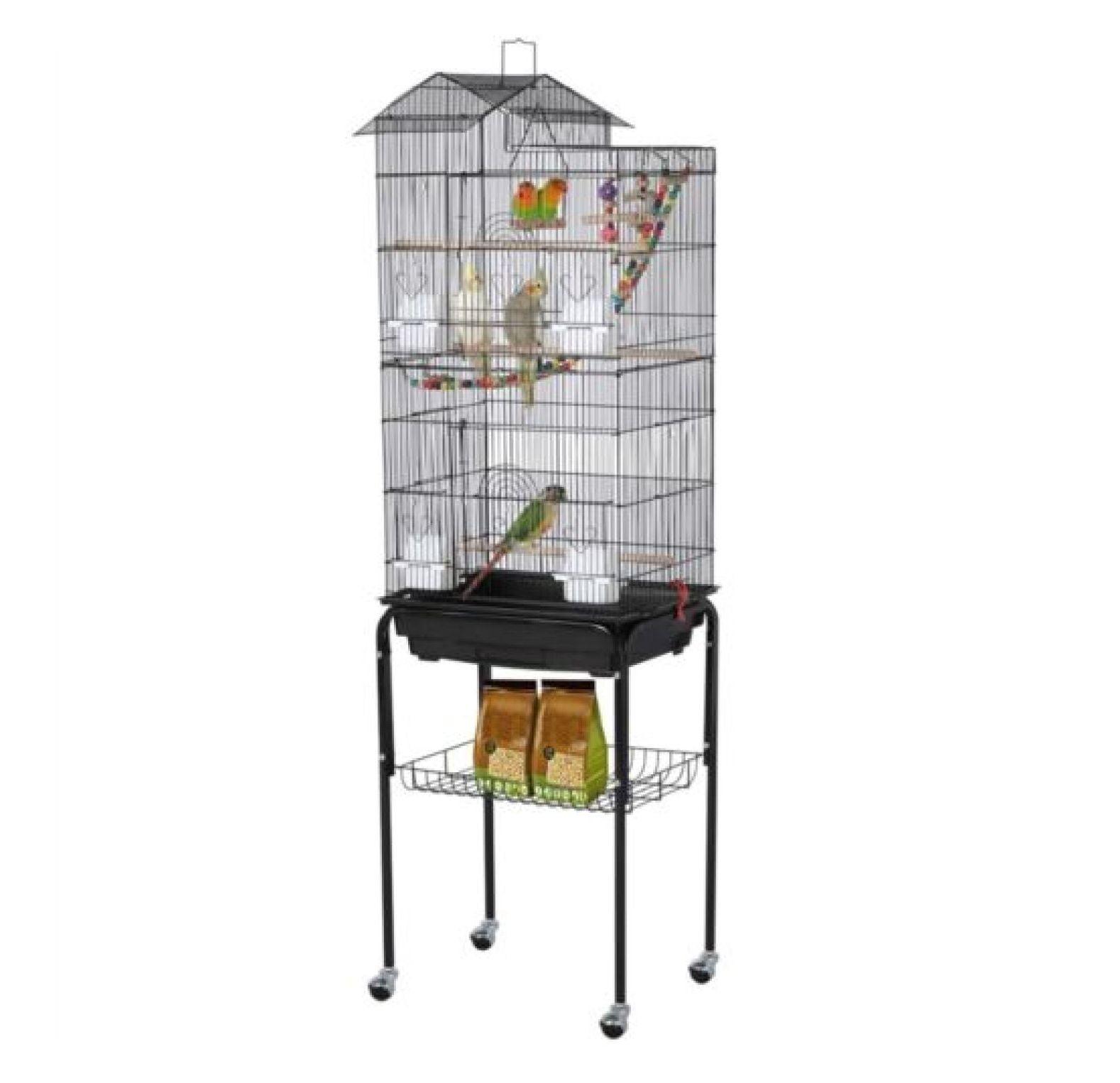 Yaheetech Roof Top Birdcage Parrot Cage with Detachable Rolling Stand Wrought Iron