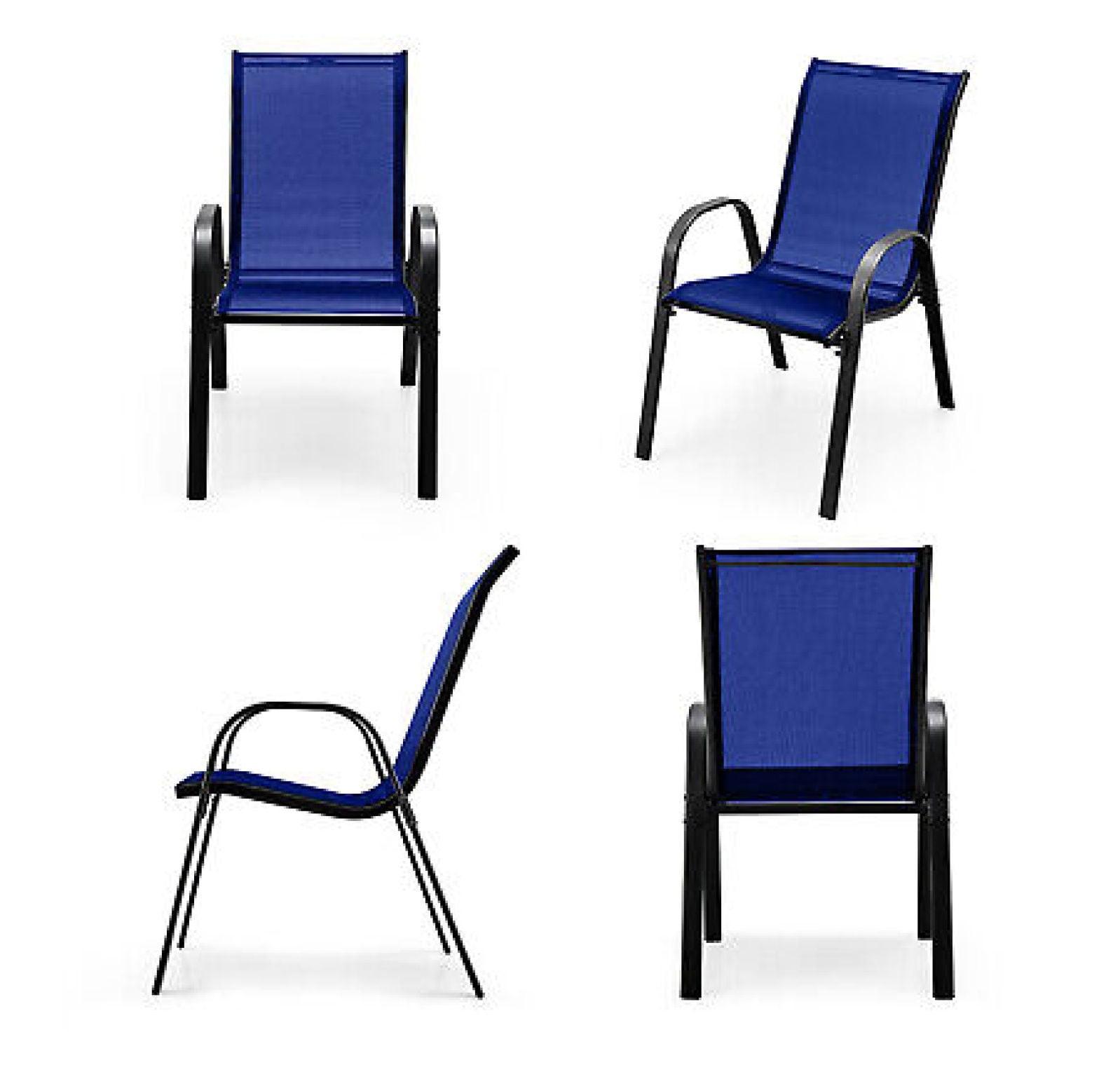 Tangkula Set of 4 Dining Chairs Stackable Armrest Space Saving Garden Patio Navy