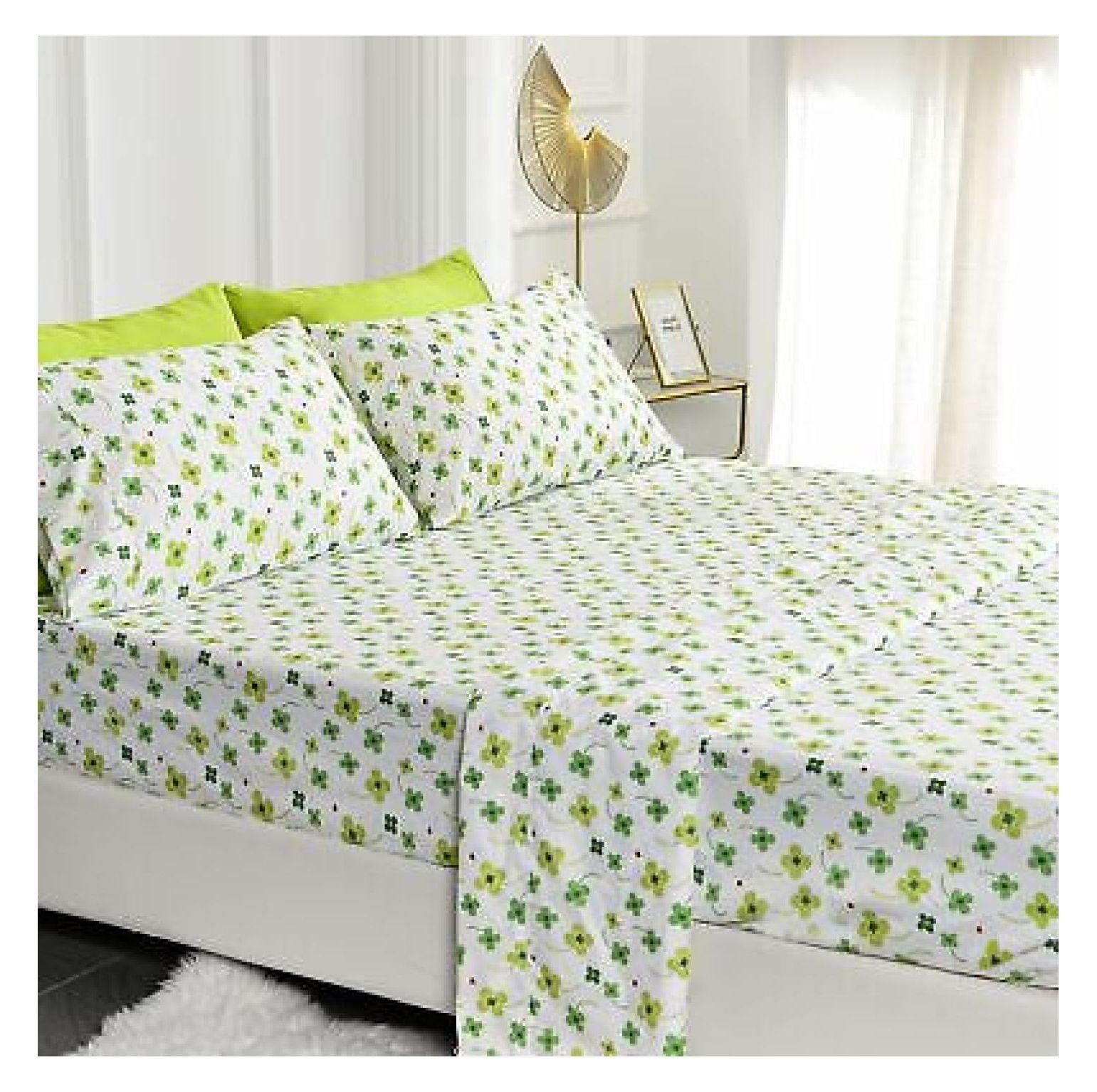 American Home Collection Green Flowers Bed Sheet Set Twin Full Queen King 4-6 Piece