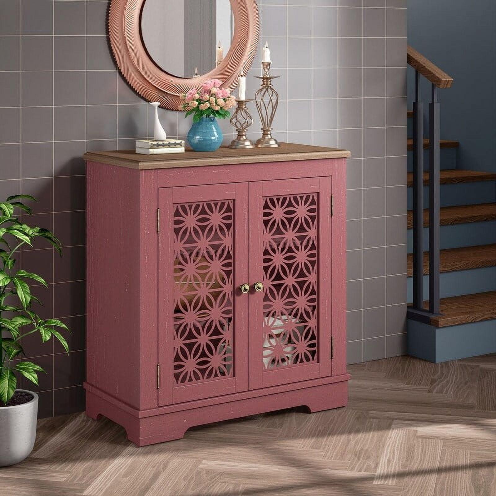 30" Storage Sideboard Buffet Cabinet Red: Home Essentials, Bohemian Style, Adjustable Shelves, Tempered Glass Door