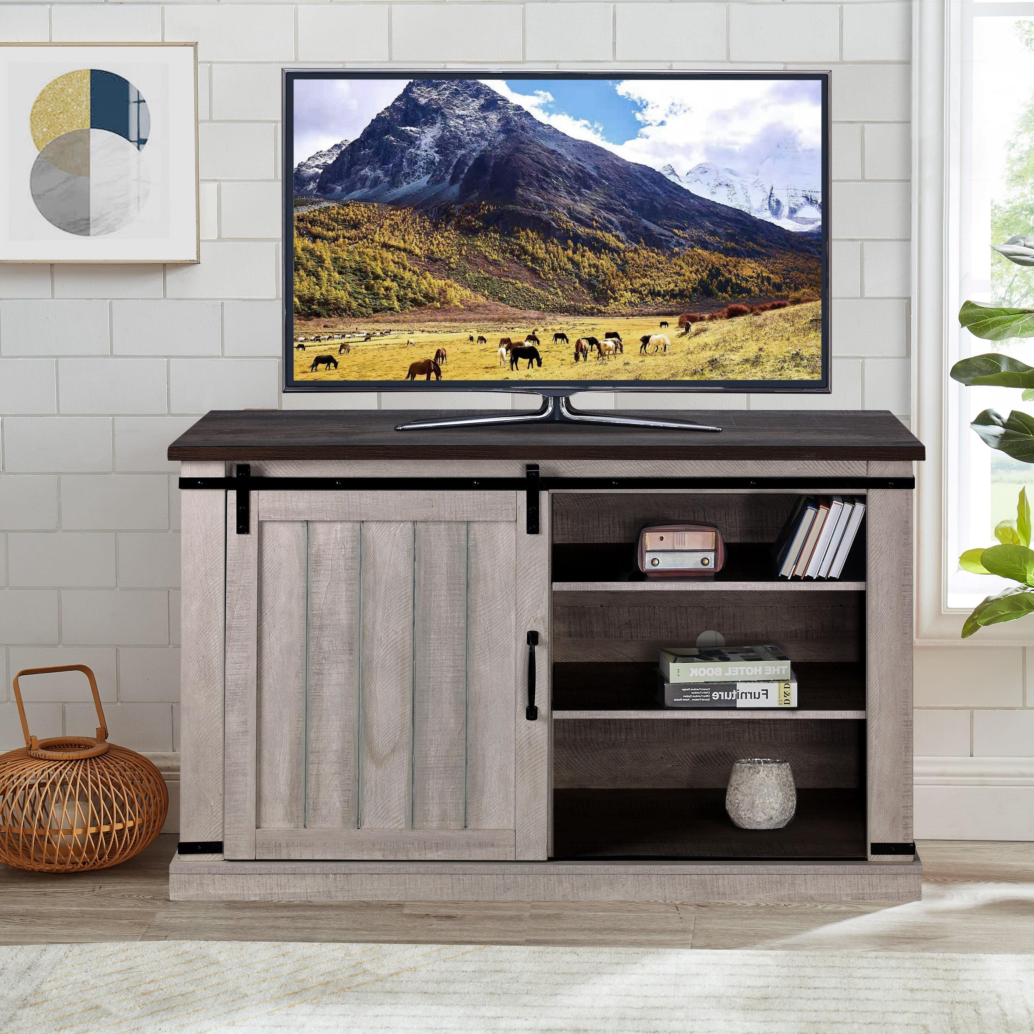 TV Stand for TVs up to 52" Saw Cut Off White - Home Essentials: Entertainment Center with Storage, Cable Management