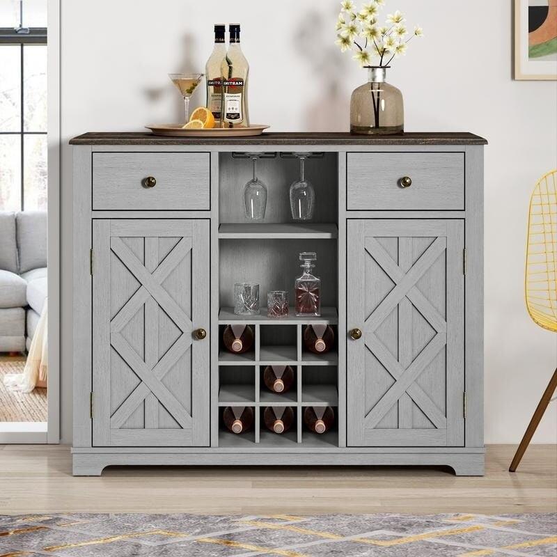 47" Wood Bar Cabinet with Brushed Nickel Knobs - Home Essentials