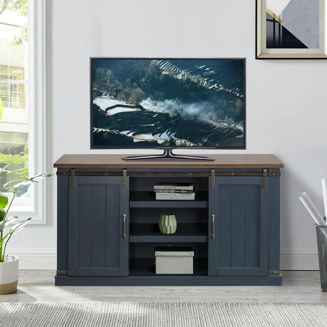 Sliding Doors TV Stand for TVs up to 60" Navy Blue - Home Essentials: Farmhouse Style, Adjustable Shelves, Cable Management
