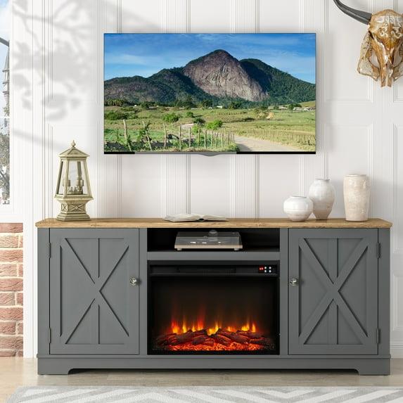 Farmhouse Wooden with Electric Fireplace Gray - Festivo: Entertainment Center, Holds TV Stand for TVs up to 75"
