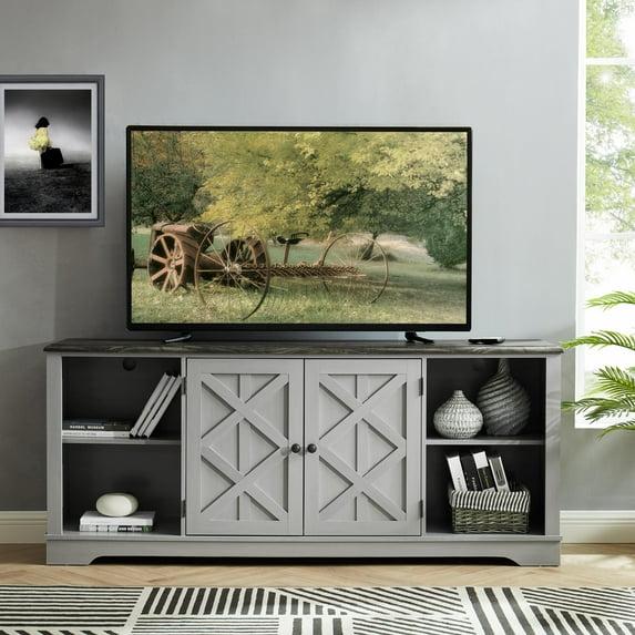 TV Stand for TVs up to 78" Gray - Home Essentials: Swing Doors, Open Shelf, Cable Management