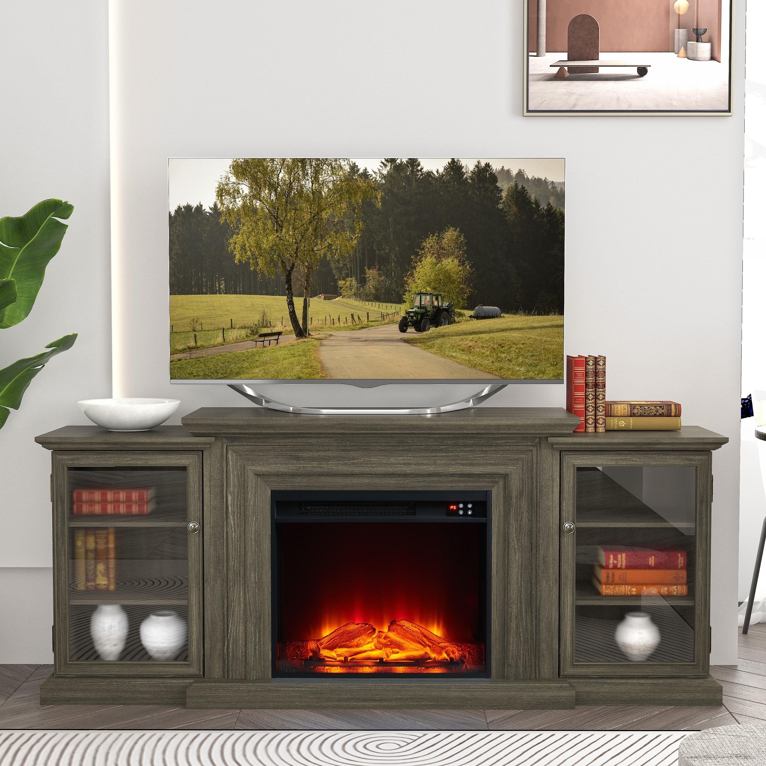 Festivo 71" Brown Farmhouse TV Stand with Electric Fireplace