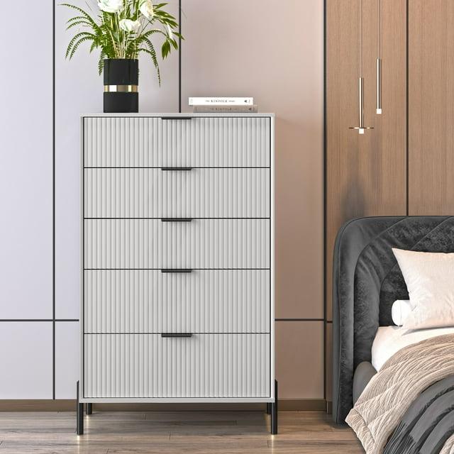 Festivo 5 Drawer Chest of Drawers Off-White: Modern Vertical Storage, MDF Construction, Includes Anti-Tip Kit