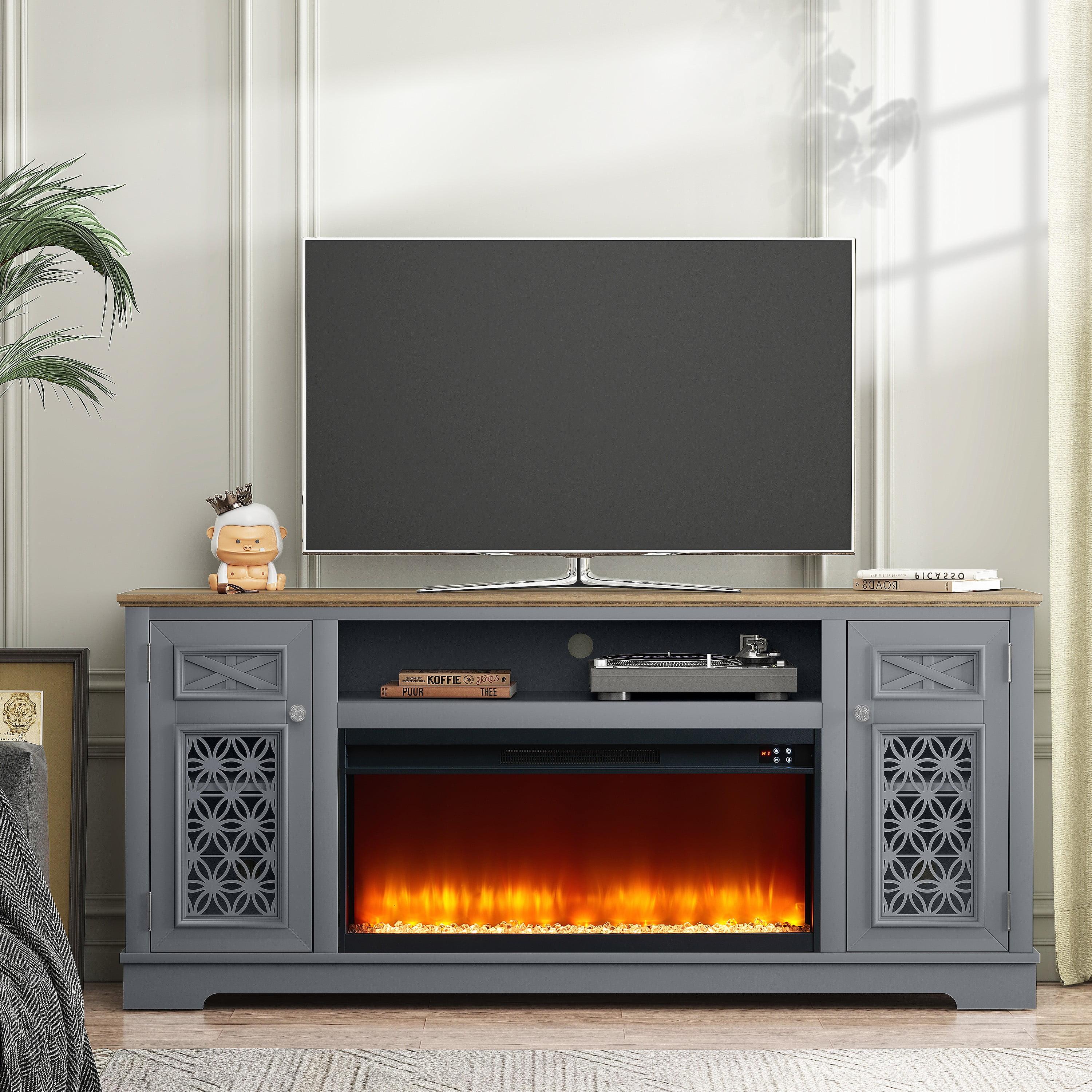 Festivo Farmhouse 70" TV Stand for TVs up to 80" with Fireplace Gray