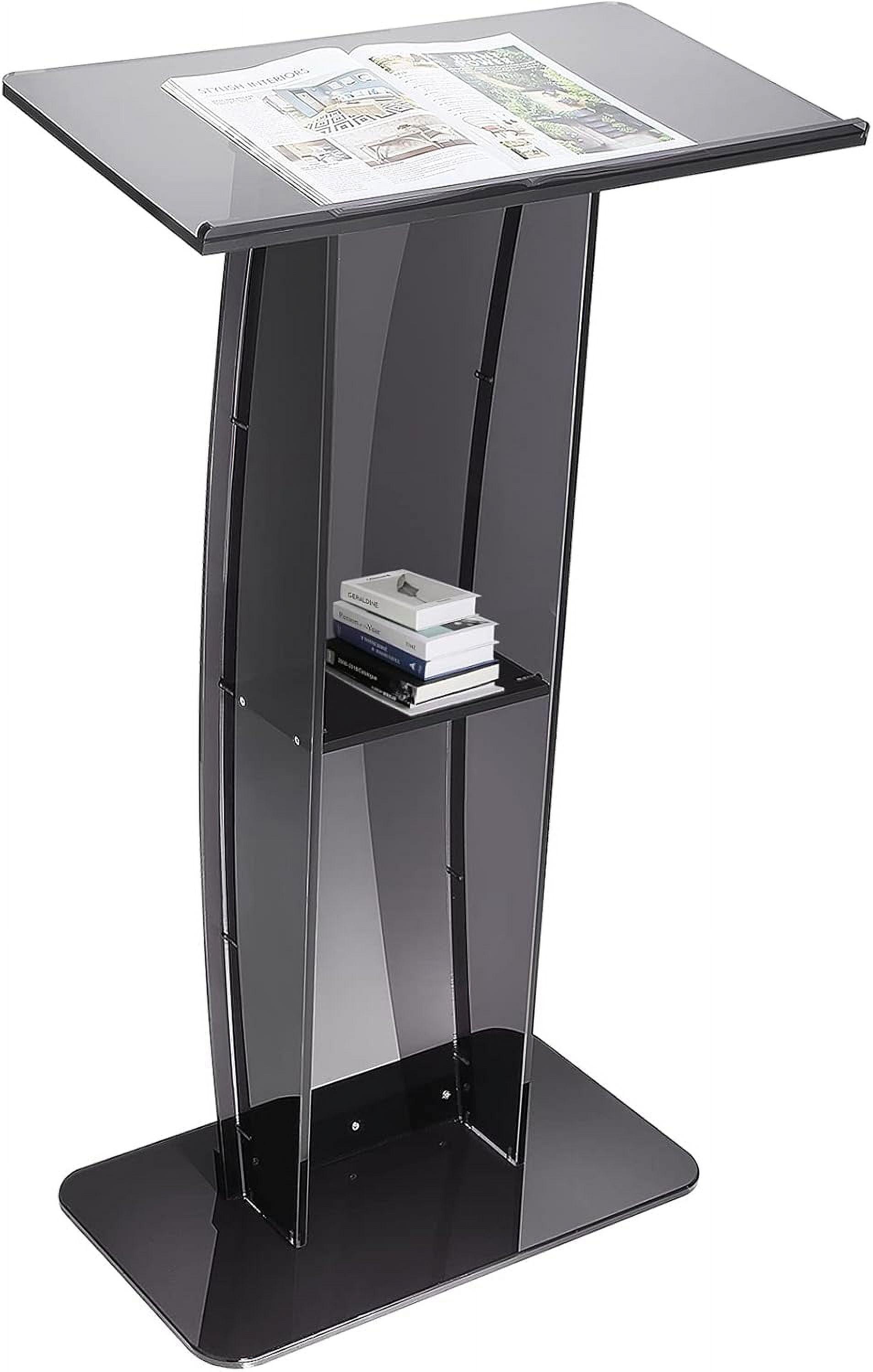 Black Acrylic 47" Podium Stand with Storage Shelf