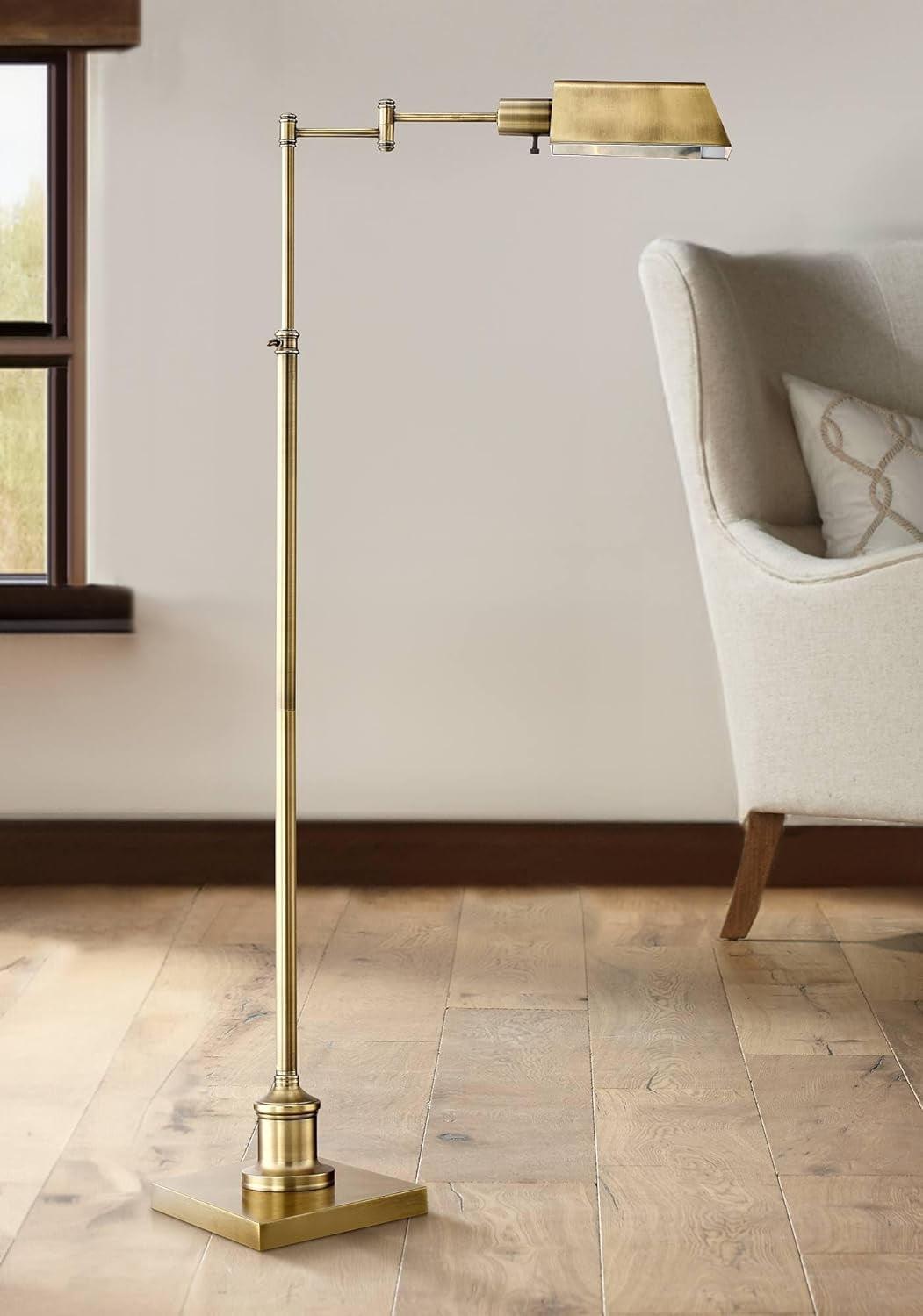 Adjustable Aged Brass Pharmacy Swing Arm Floor Lamp