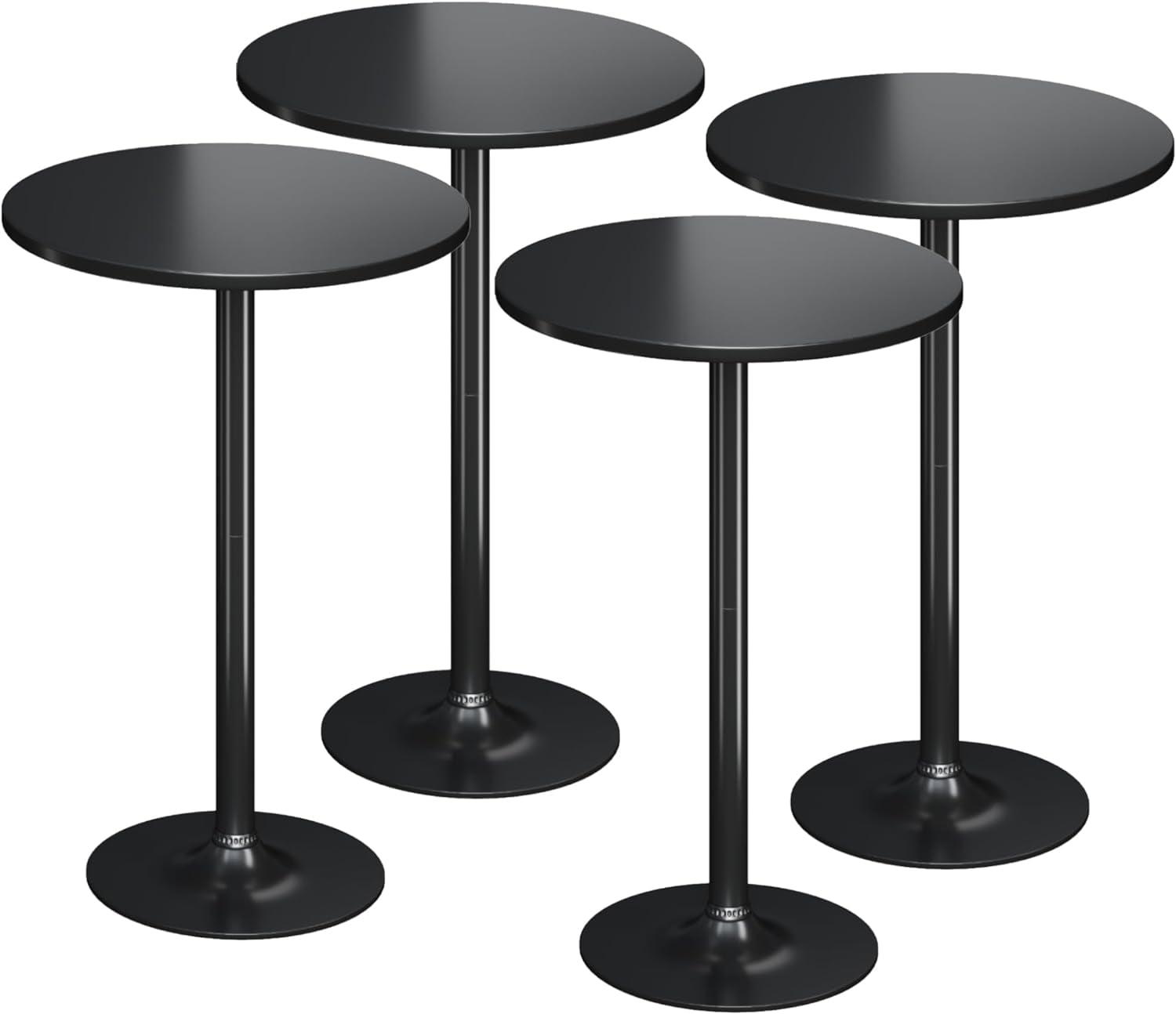 FETON Round Bistro Pub Table 4 Pack Modern Style Metal Base MDF Top Cocktail Bar Table Counter Bar Height for Pub, Dining Room, Party (Black)