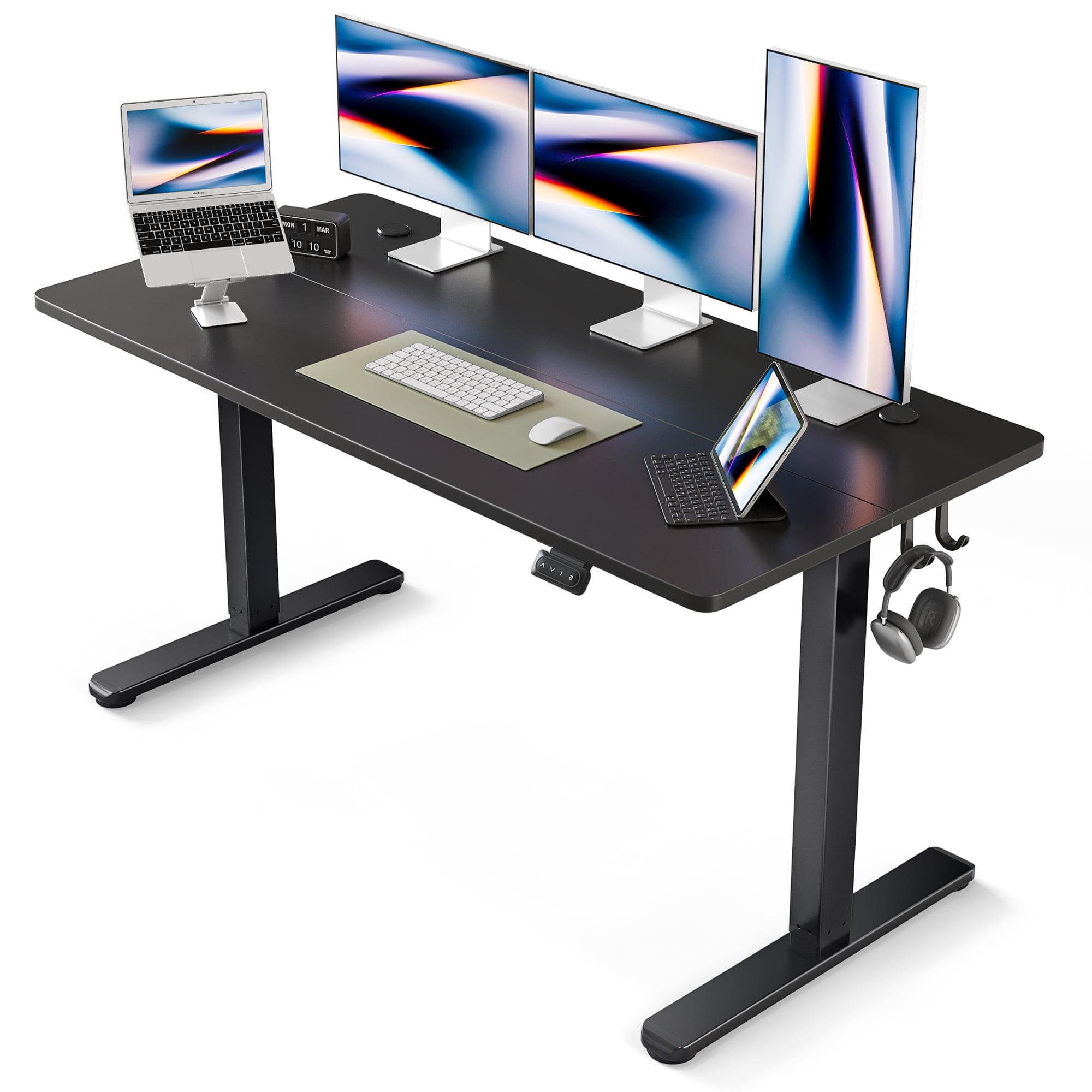 FEZIBO 60" x 24" Height Adjustable Standing Desk, Electric Stand Up Table, Sit Stand Home Office Desk with Splice Board, Black Frame/Black Top