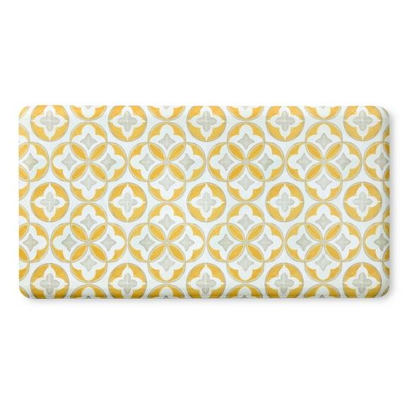 FIESTA Mali Tiles Geo Trellis Anti-Fatigue Comfort Kitchen Mat, Non-Slip Floor Mat, Padded Standing Desk Mat, Yellow/Grey/White, 20"x39"