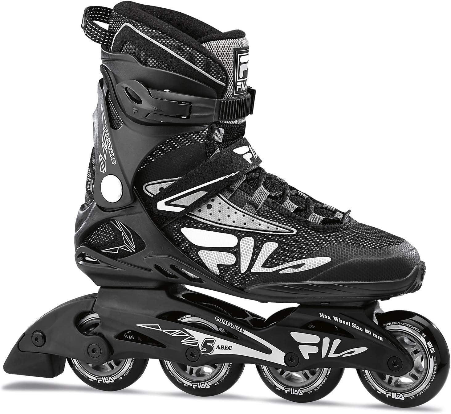 FILA Legacy Comp Inline Skates for Teens and Adults, Unisex Inline Skates for Girls, Boys, Women and Men, Black and Gray, Men's 8
