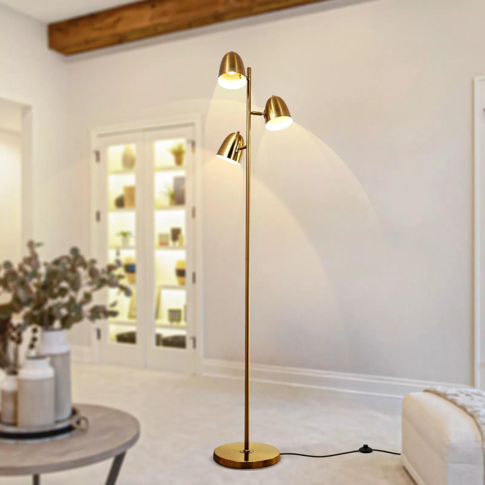 Brightech Jacob 64" Modern 3-Light Adjustable LED Floor Lamp with Gold Brass Finish and Metal Cone Shades, Bulbs Included