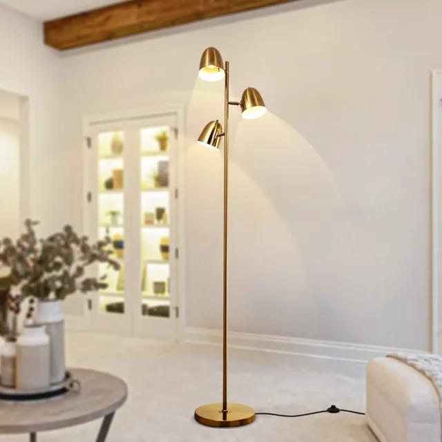 Brightech Jacob 64" Modern 3-Light Adjustable LED Floor Lamp with Gold Brass Finish and Metal Cone Shades, Bulbs Included