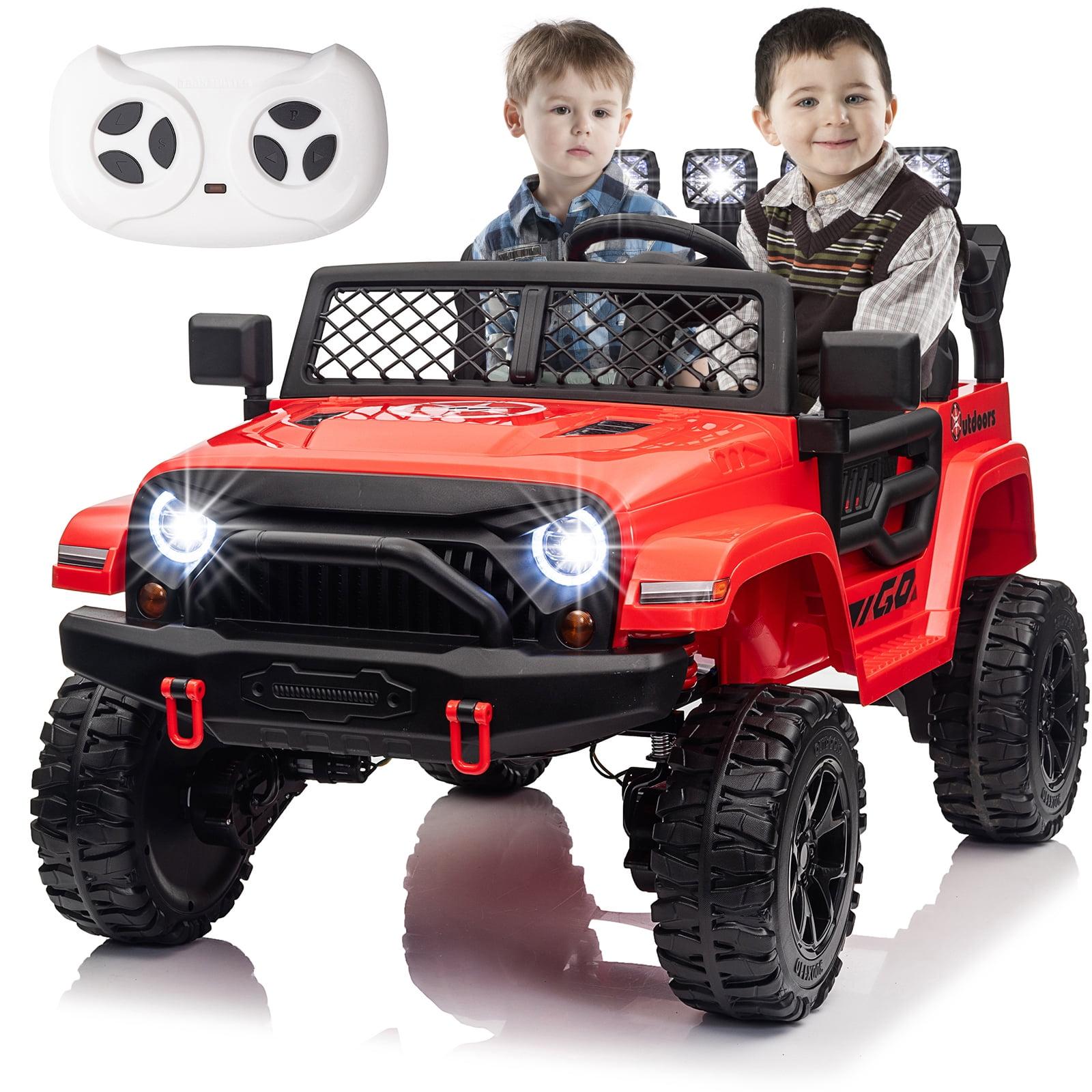 FINITO 24V Kids Ride On Car 2-Seater Jeep 4WD Electric Toy Car 4 Wheels Battery Powered Truck with Remote Control Bluetooth Music Player Gift for Boys Girls Age 3+, Red