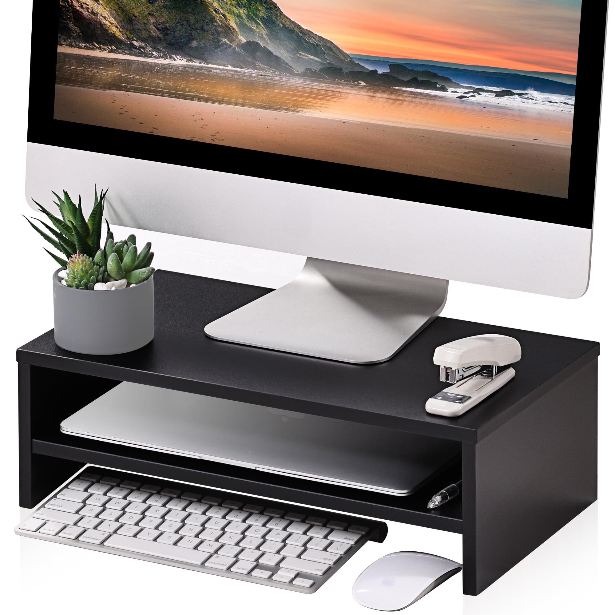 FITUEYES Computer Monitor Riser Desktop stand with storage space 2-Tires Black DT204201WB