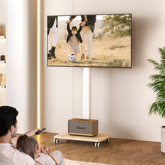FITUEYES Modern Rolling TV Stand for 32-65 Inch TVs, Up to 88 lb, White