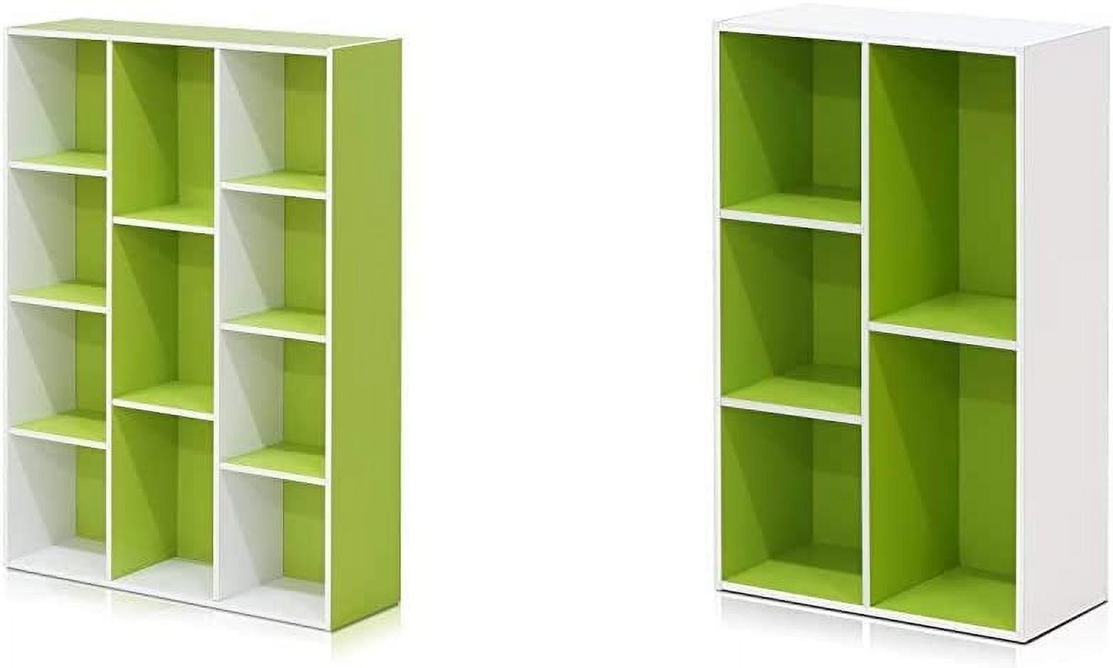 Contemporary White & Light Green Wood 11-Cube Kids Storage Shelf