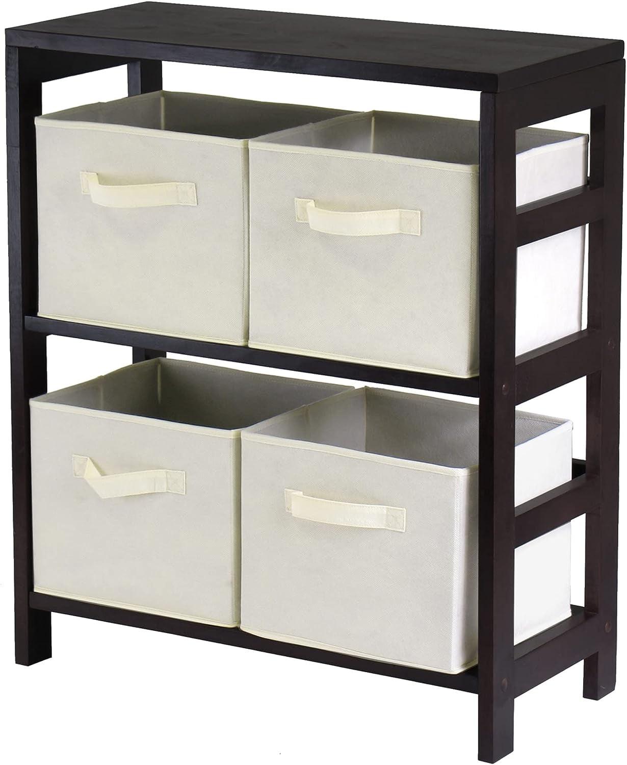 Espresso Brown Transitional 2-Section Wood Storage Shelf with Baskets