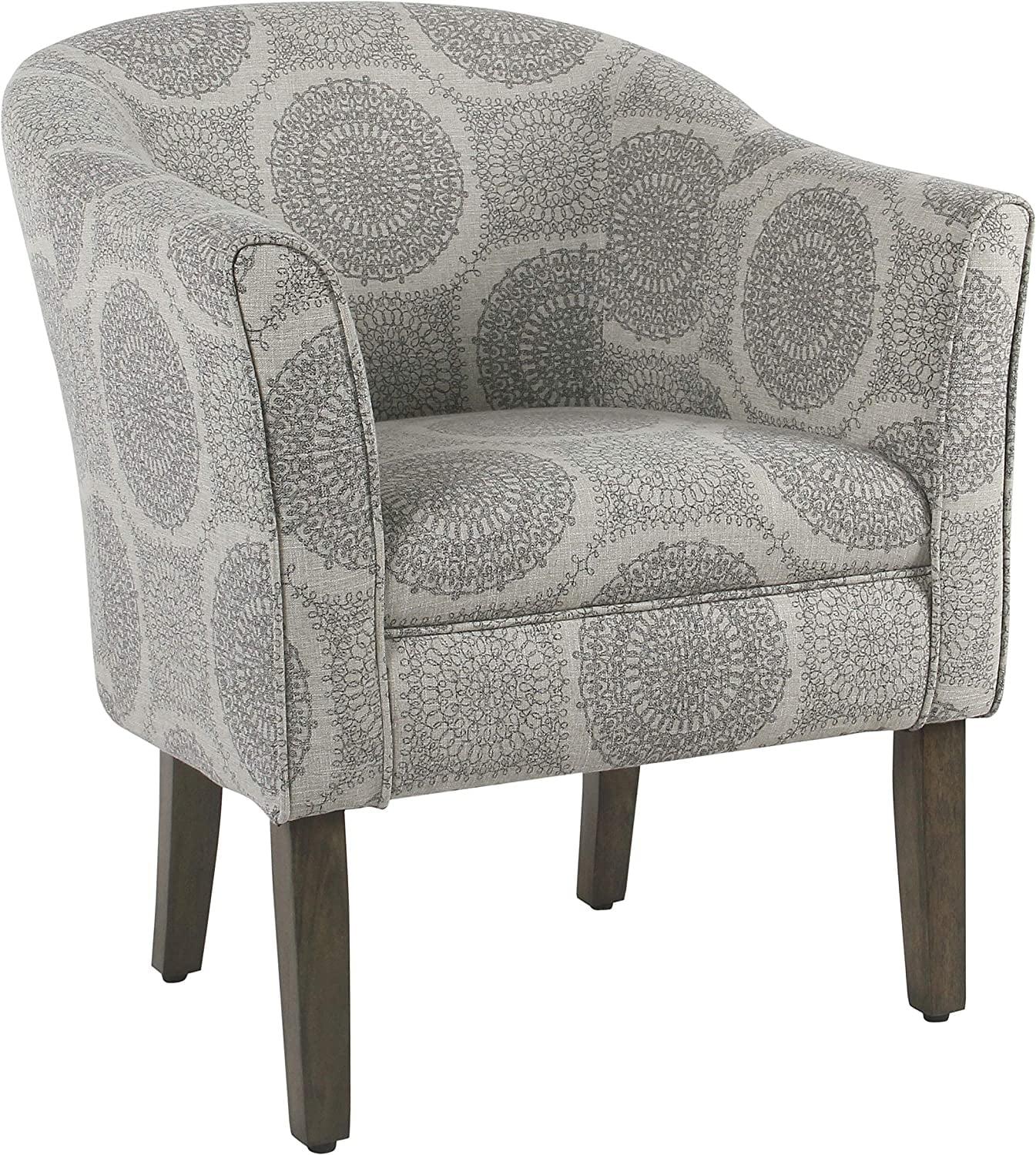 Gray Medallion Barrel Accent Chair with Wood Legs