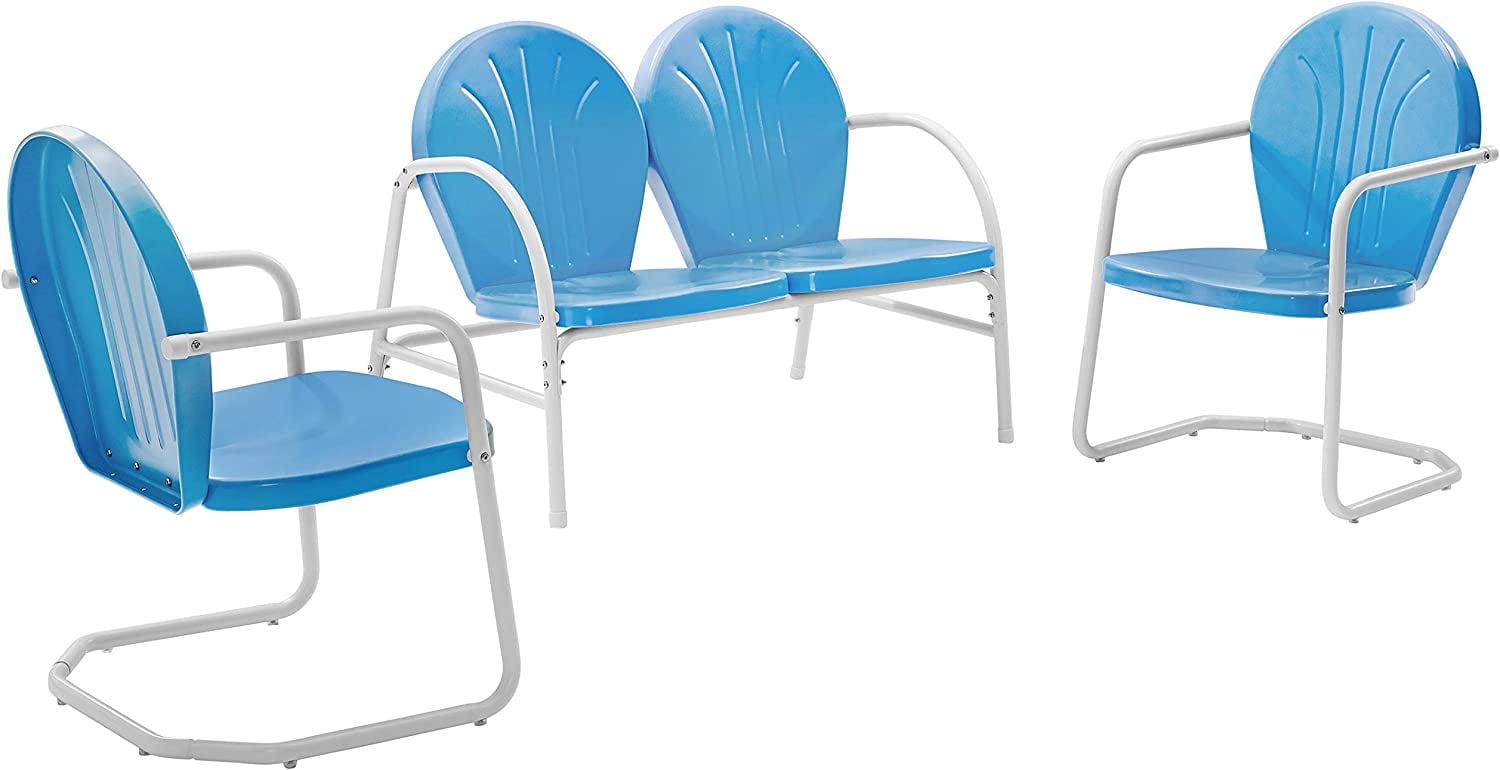 Sky Blue Steel 4-Person Outdoor Loveseat and Chairs Set