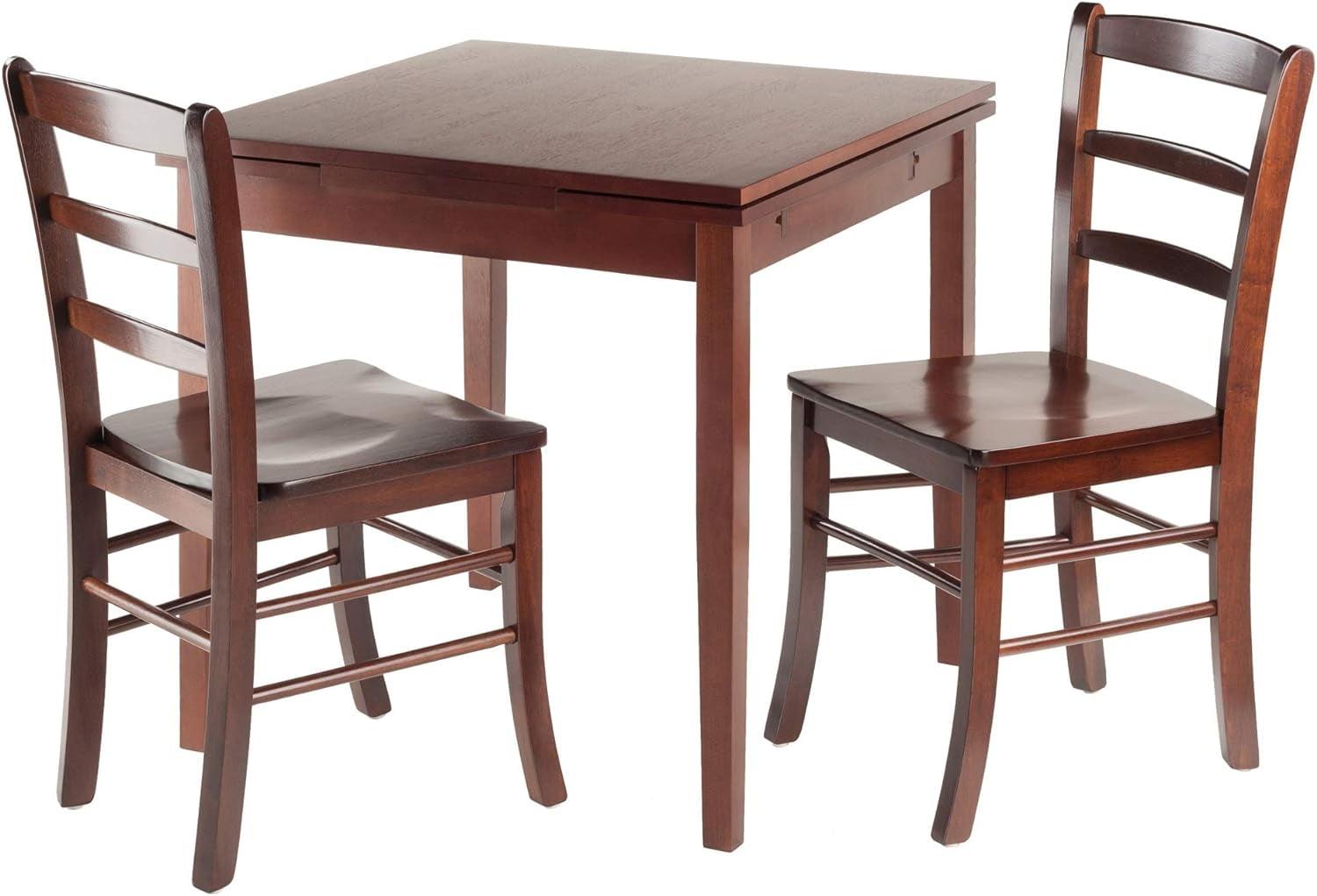 Walnut Drop Leaf Pub Table with 2 V-Back Stools