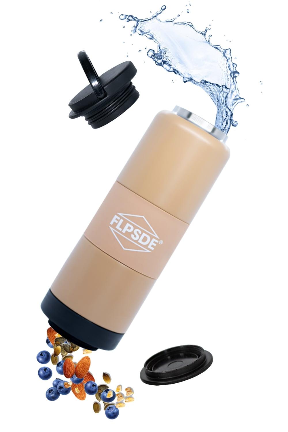 FLPSDE Water Bottle with Snack Compartment, Drink & Snack Cup Combo, 20oz Stainless Steel Water Bottle with 7oz Snack Container, Snack Storage, Dual Chamber Water Bottle
