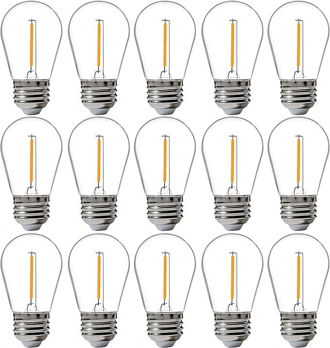 Svater Replacement Bulbs for Outdoor String Lights, 15 Pack S14 LED Bulbs for Patio, E26 Base 1W Bulb Equal to 11W Incandescent, Dimmable,Shatterproof 2700K Warm White