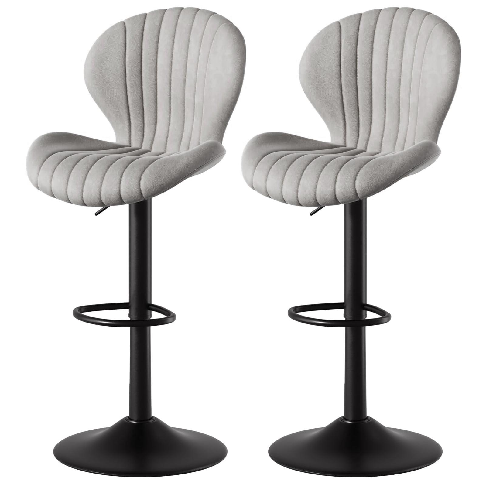 FLYSKY Bar Stools Set of 2 -Faux PU Leather Bar Chairs with Back, Adjustable Swivel Bar Stool, Light Gray
