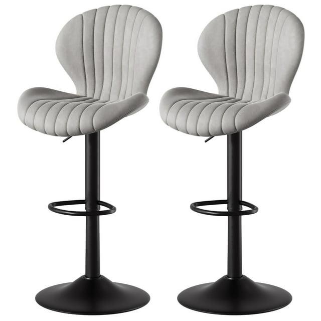 FLYSKY Bar Stools Set of 2 -Faux PU Leather Bar Chairs with Back, Adjustable Swivel Bar Stool, Light Gray
