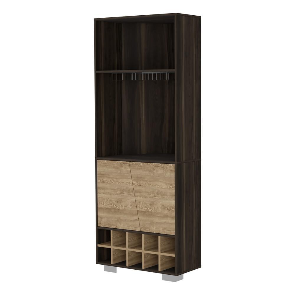 Dark Oak Pine Corner Bar Cabinet with Wine Cubbies