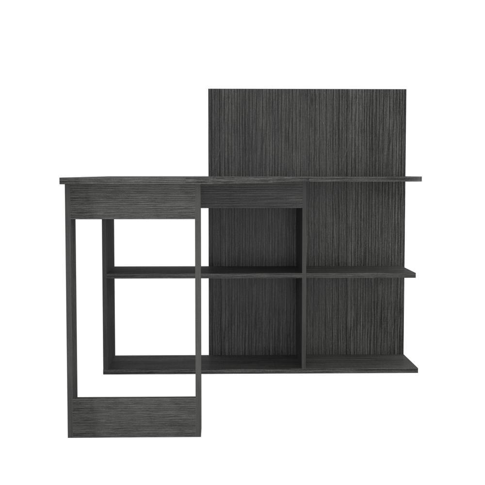 Fresno Gray Oak L-Shaped Corner Desk with Drawer and Shelves