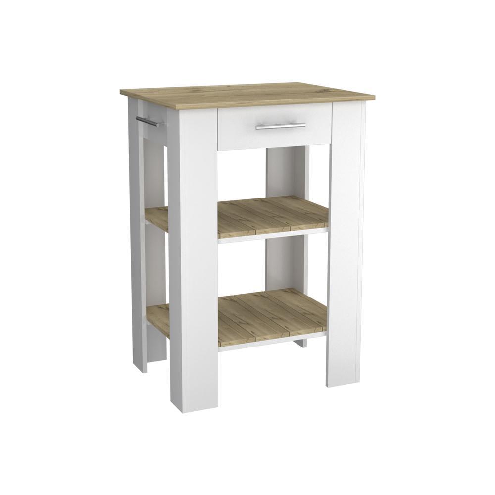 Brooklyn 23 Multifunctional White & Light Oak Kitchen Island