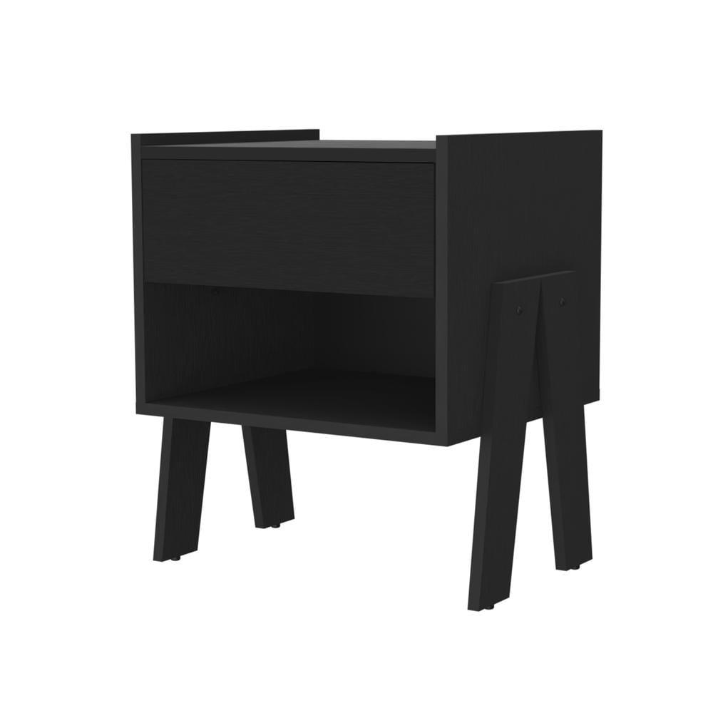 Hyacinth Elegant Black Wengue Nightstand with Open Shelf and Drawer