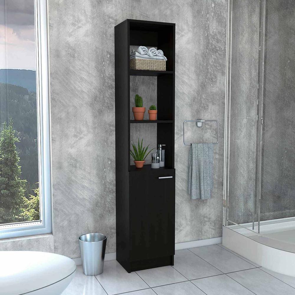 Slimline Kansas Black Linen Cabinet with Three Shelves and Storage