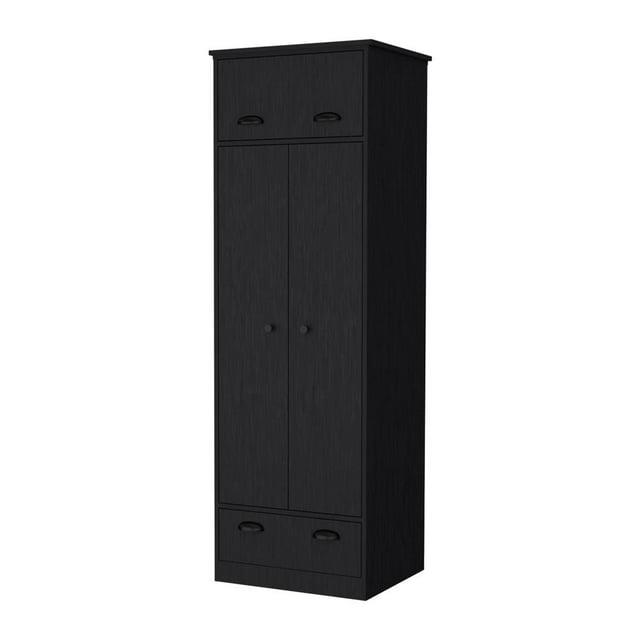 FM FURNITURE LLC Linch Armoire with Hinged Drawer, Double Door Cabinet and 1-Drawer