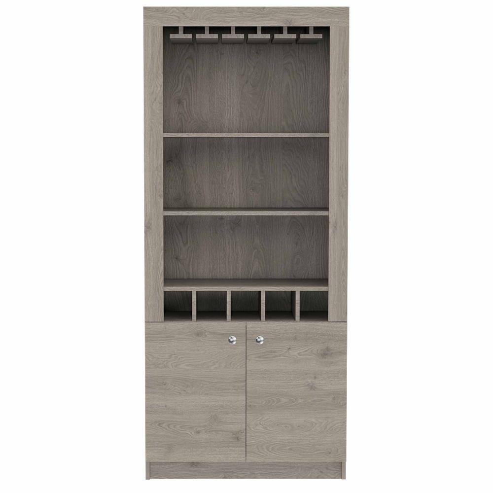 Sleek New York Light Gray Bar Cabinet with Wine Glass Rack