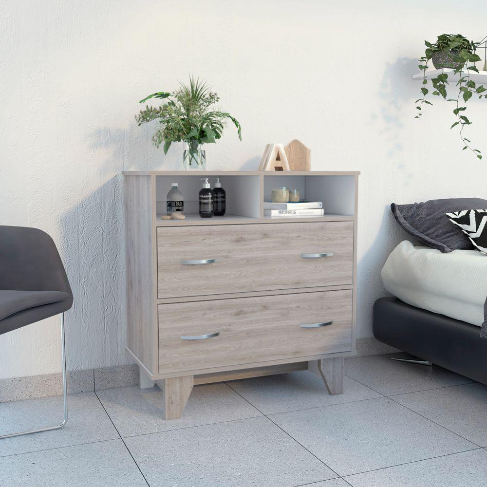 Portobelo Light Gray and Light Wood Double Drawer Dresser