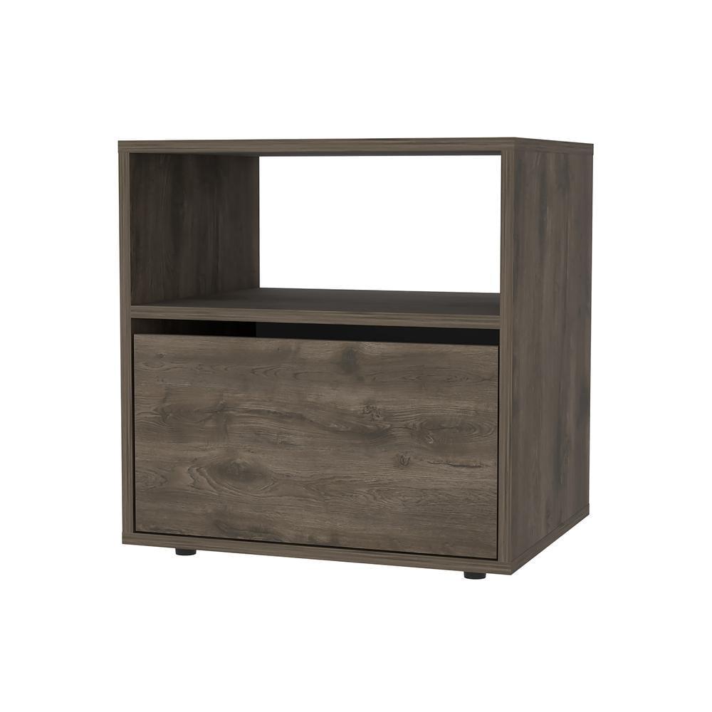 Valencian Dark Brown Manufactured Wood Nightstand with Open Shelf and Cabinet