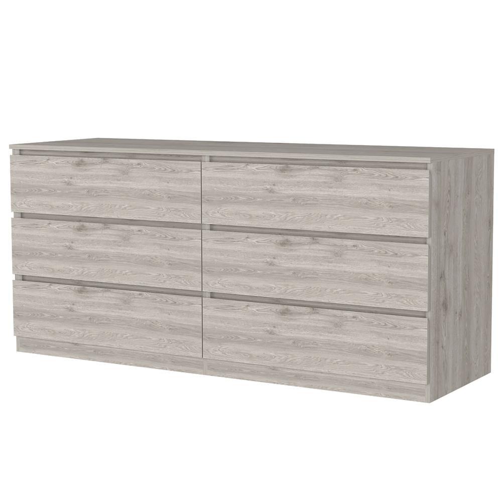 FM FURNITURE Seul 6-Drawer Engineered Wood Double Dresser in Light Gray/White