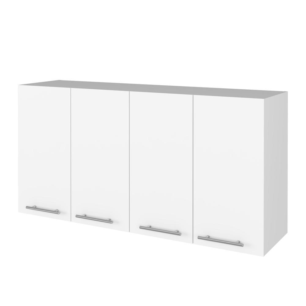 White Engineered Wood Four-Door Wall Cabinet with Shelves