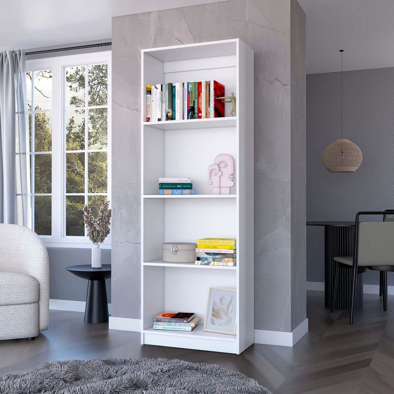 White Modern MDF Freestanding Bookcase with Stainless Steel Hardware