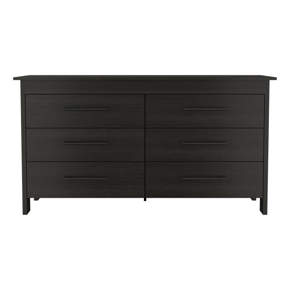 FM Furniture Luxor Modern Wood Bedroom Double Dresser with 6-Drawer in Black